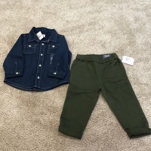 GAP denim top and olive green slim pants